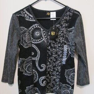 Bila Beaded Black Blouse Small NWT